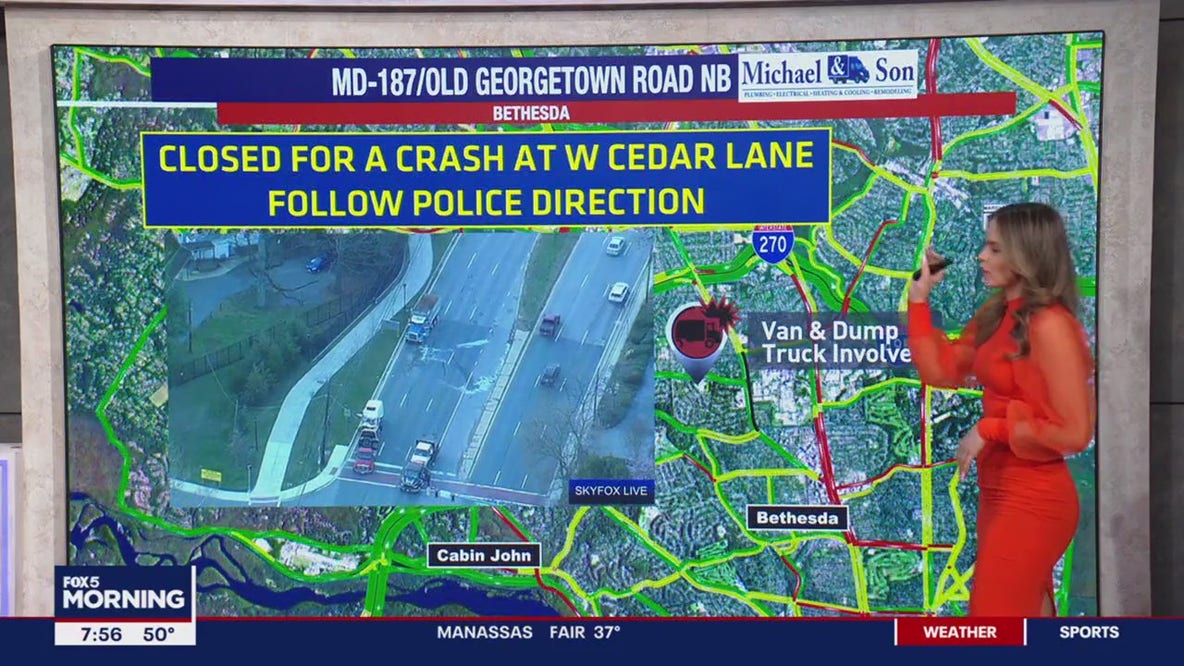 Dump truck, box truck collide causing traffic mess in Bethesda